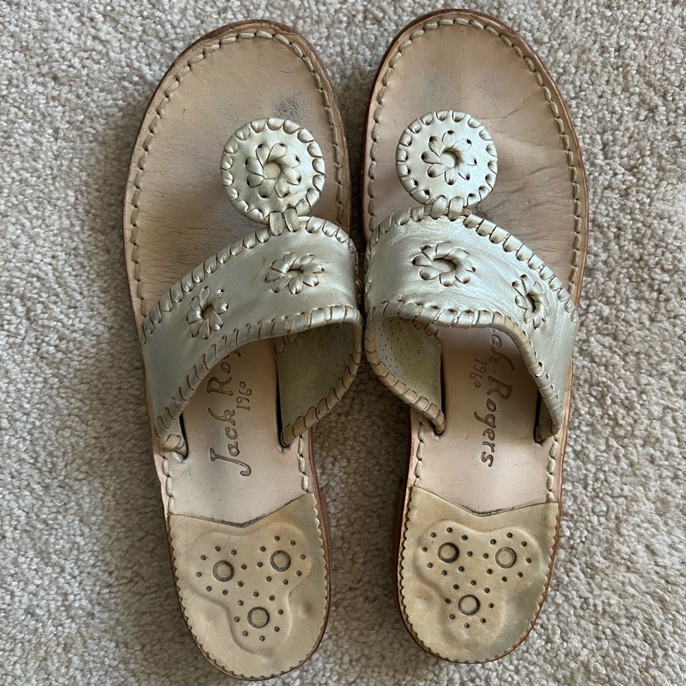 Jack Rogers Platinum Leather And Wood Shoes